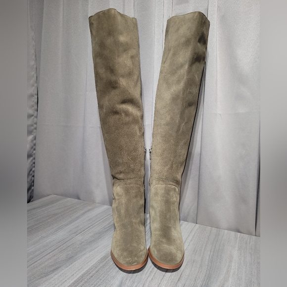 Marc Fisher Elanie Over the Knee High Olive Suede Leather Wide-Calf Boots Sz 6 - Picture 3 of 12